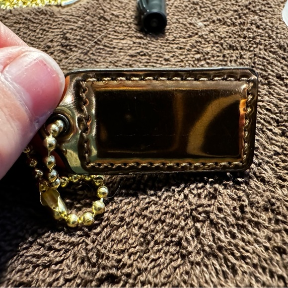 COACH Metallic Gold Leather Replacement Purse Handbag Hang Tag Charm RARE - Picture 2 of 2